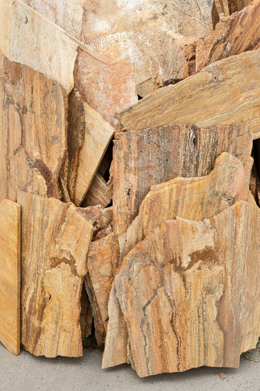 Laja Travertino Rojo de textura porosa natural y matices rojizos para recubrimiento rústico de muros y pisos.