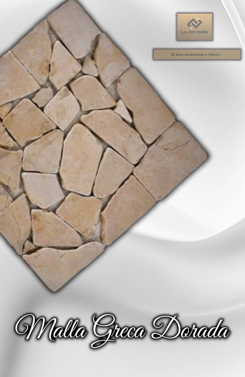 Malla Greca Dorada de Piedra Natural 30x30cm