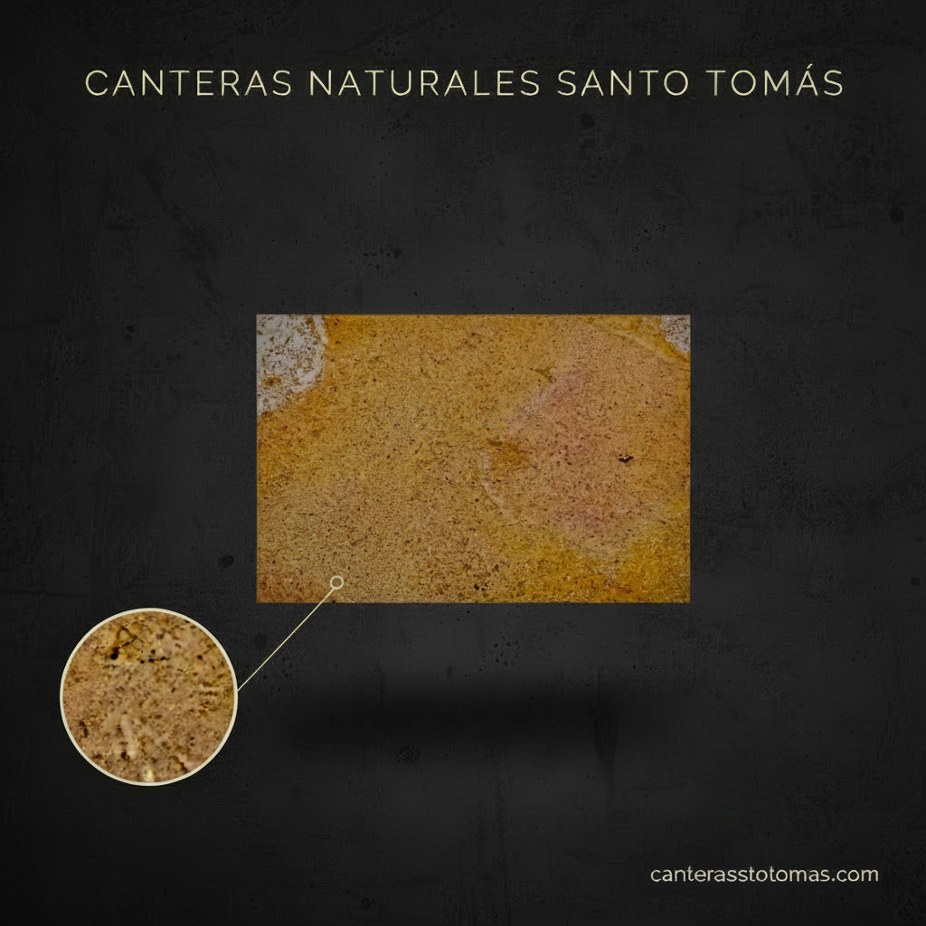 Piedra cantera amarilla pinta natural para revestimiento de fachadas con acercamiento a textura y vetas.