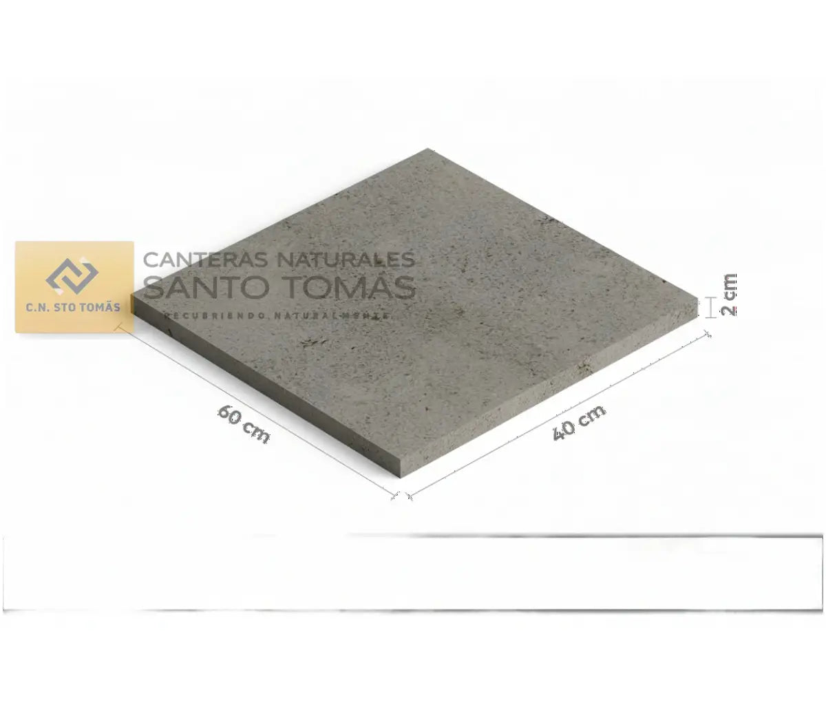 Cantera Gris Puebla 60x40x2 cm con medidas en lados