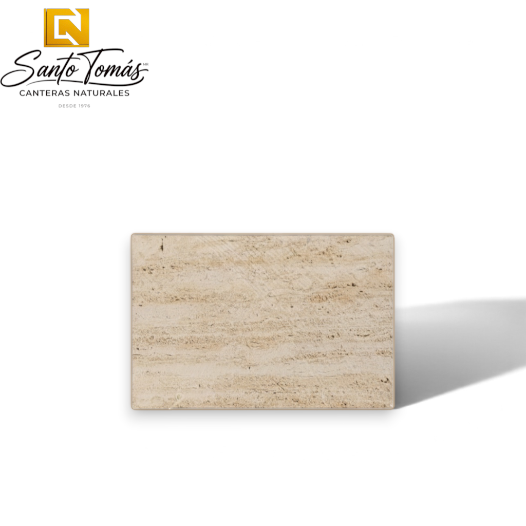 Canteras Naturales Santo Tomás Cantera Beige Rivera stone tile with a warm, uniform beige tone and natural grain texture.