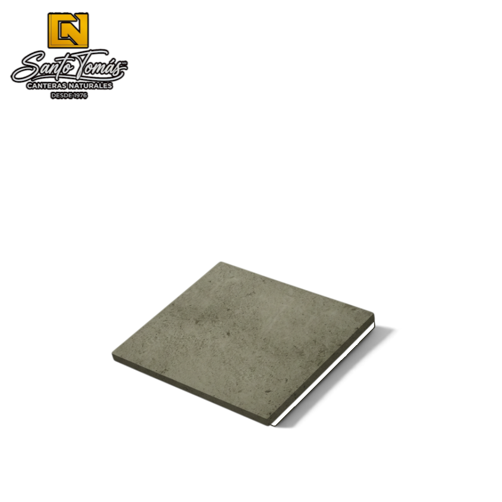 Canteras Naturales Santo Tomás Cantera Gris Puebla stone tile with warm greenish-grey tone and organic texture.