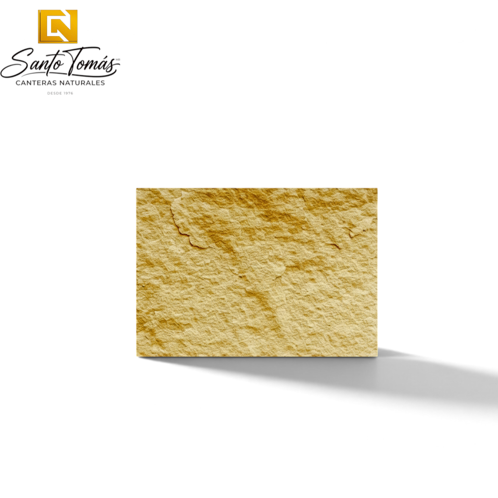 Canteras Naturales Santo Tomás Cantera Oro natural stone tile with a warm golden ochre textured surface.