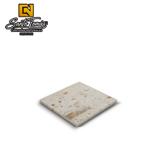 Canteras Naturales Santo Tomás Cantera Piñón stone tile with cream base and reddish-brown speckled texture