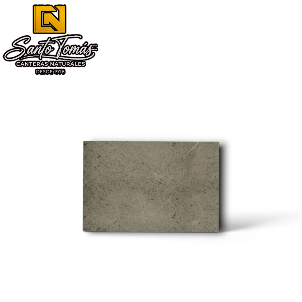 Canteras Naturales Santo Tomás Cantera Gris Puebla stone tile with a warm greenish-grey organic textured surface.