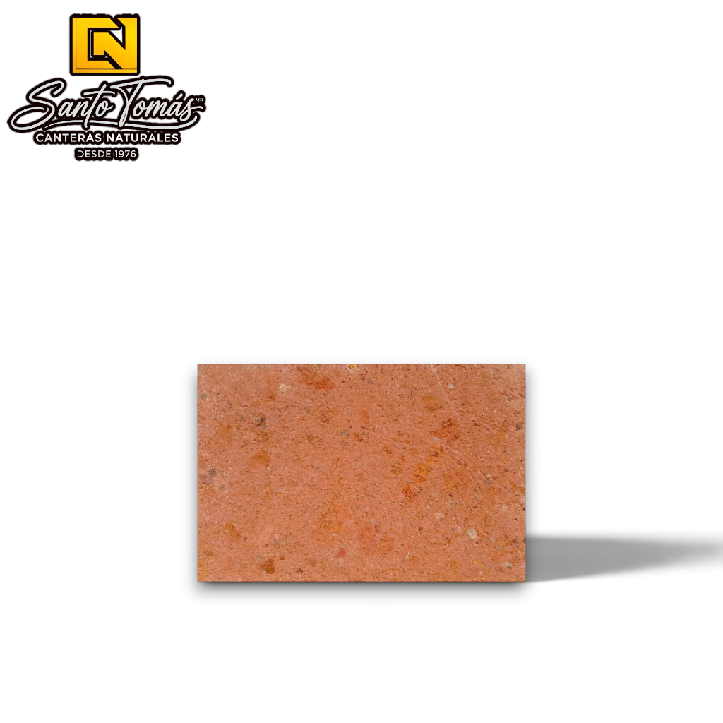 Canteras Naturales Santo Tomás Cantera Roja Tagui stone tile with a warm terracotta finish and fine dark speckles.