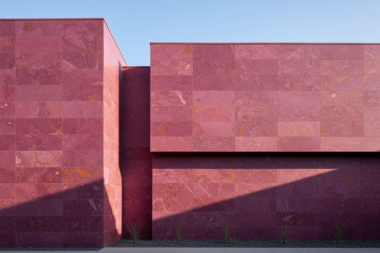 crea una fachada con recinto magenta minimalista