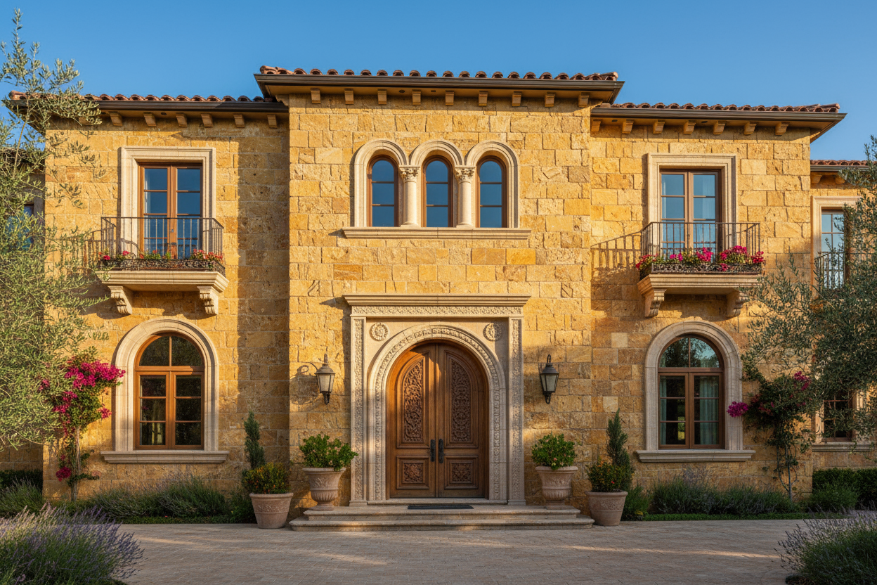 fachada de casa con material oro v 