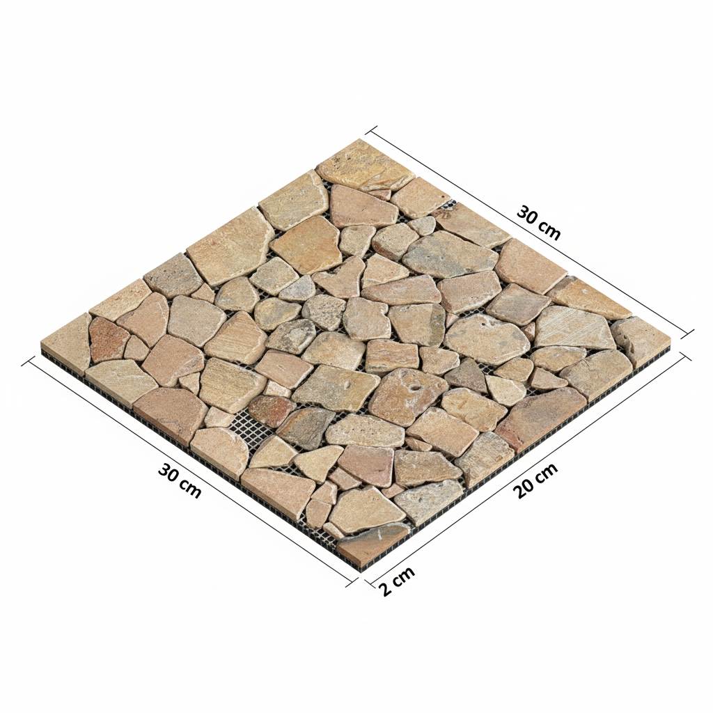 Render 3D isométrico malla greca roja 30x30x2cm con dimensiones