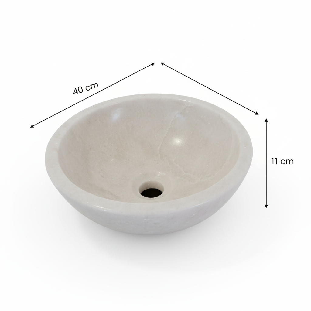 Ovalín Redondo Blanco Bego - Render con dimensiones 40cm diámetro x 11cm alto