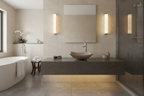Ovalín Pañuelo Santo Tomás instalado en baño contemporáneo spa