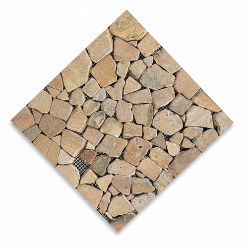 Malla greca roja piedra natural vista superior - tonos beige rojizos terracota