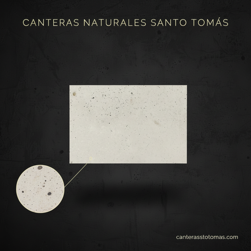 Piedra cantera blanca Pachuca para fachadas, pieza rectangular con detalle de textura porosa sobre fondo negro.