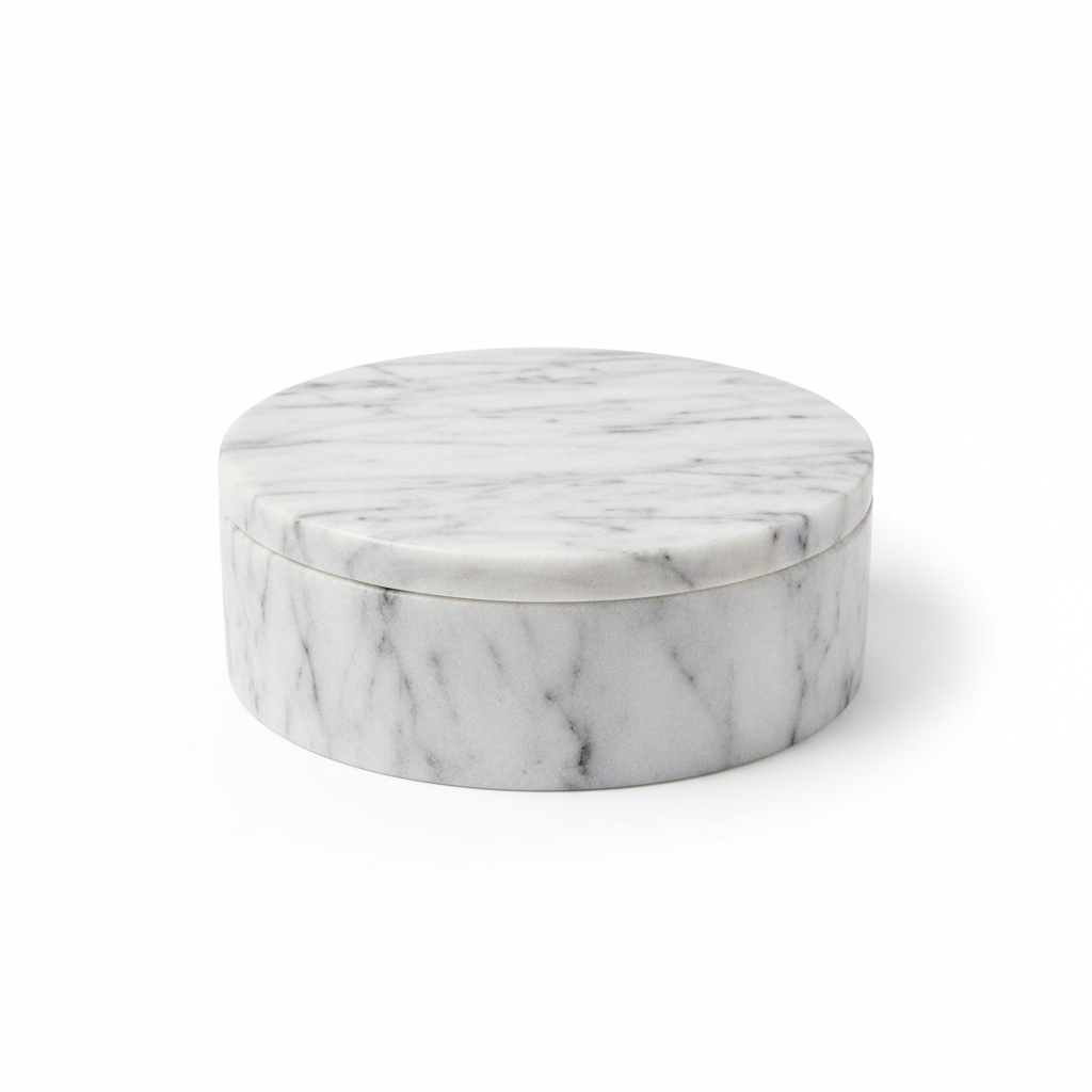 Tortillero artesanal de mármol blanco natural con vetas grises, 20cm de diámetro, elaborado a mano en México