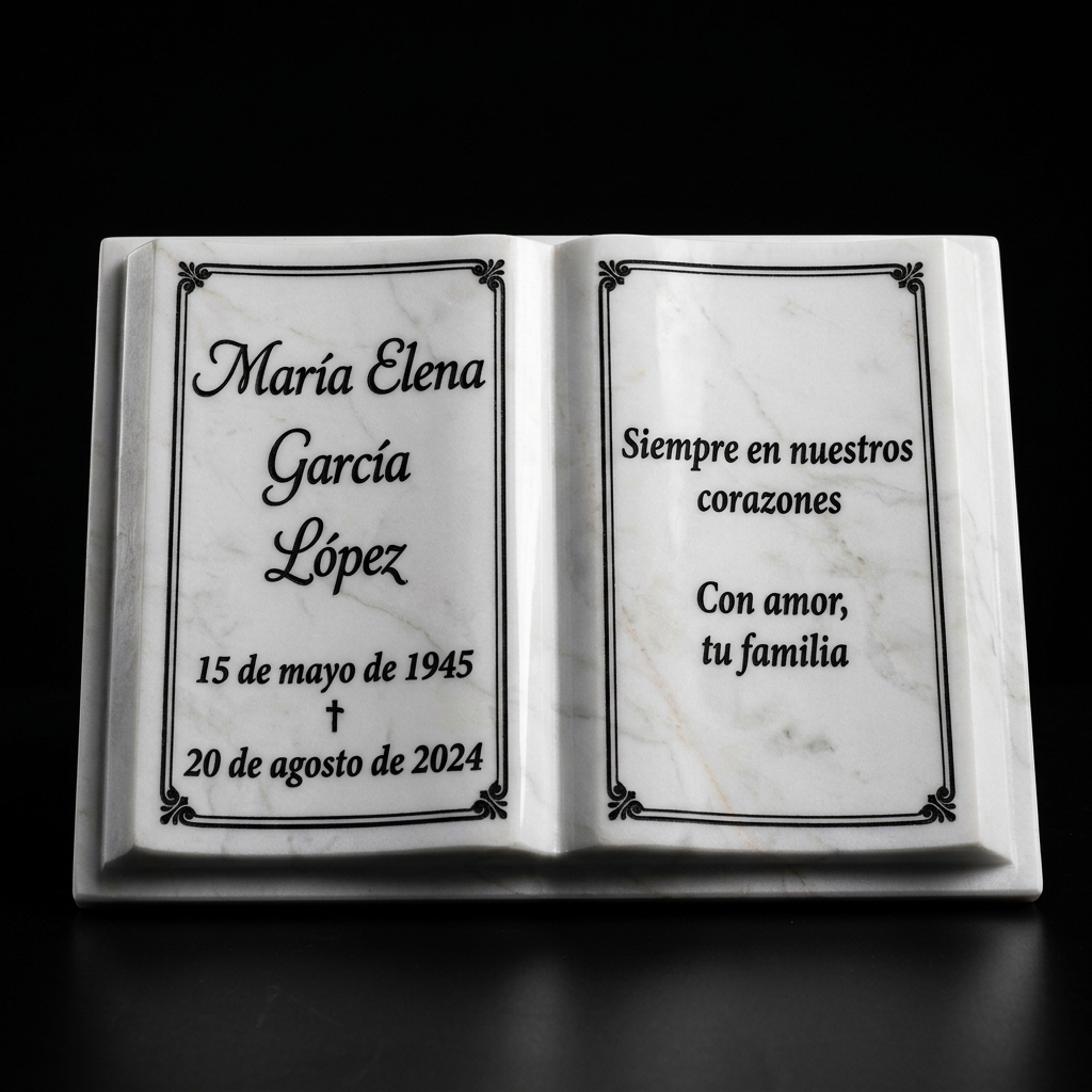 Detalle de páginas, marcos ornamentales y grabado de muestra del libro de mármol.