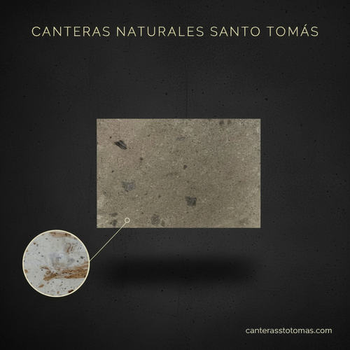 Muestra de Cantera Gris Remedios de Canteras Santo Tomás con detalle del veteado natural para fachadas.