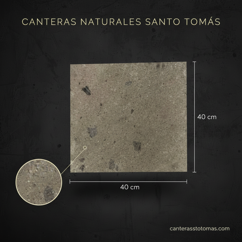 Loseta de Cantera Gris Remedios de 40x40 cm con textura de piedra natural para revestimiento de fachadas Santo Tomás.