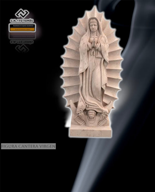 Figura Virgen de Cantera Tallada a Mano - Artesanía Mexicana