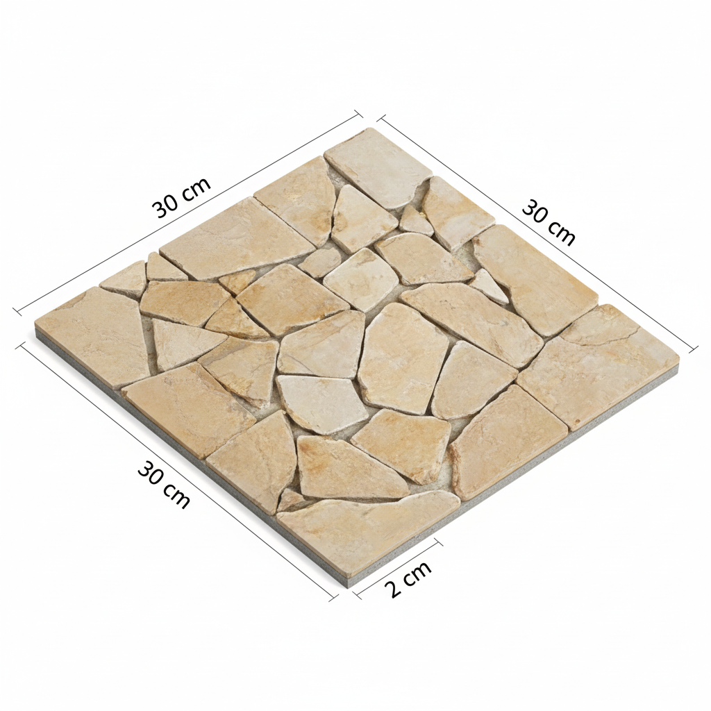 Render 3D isométrico malla greca dorada 30x30x2cm con dimensiones