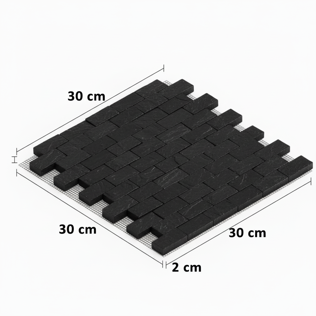 Malla Split Negra - Render con medidas 30x30x2cm