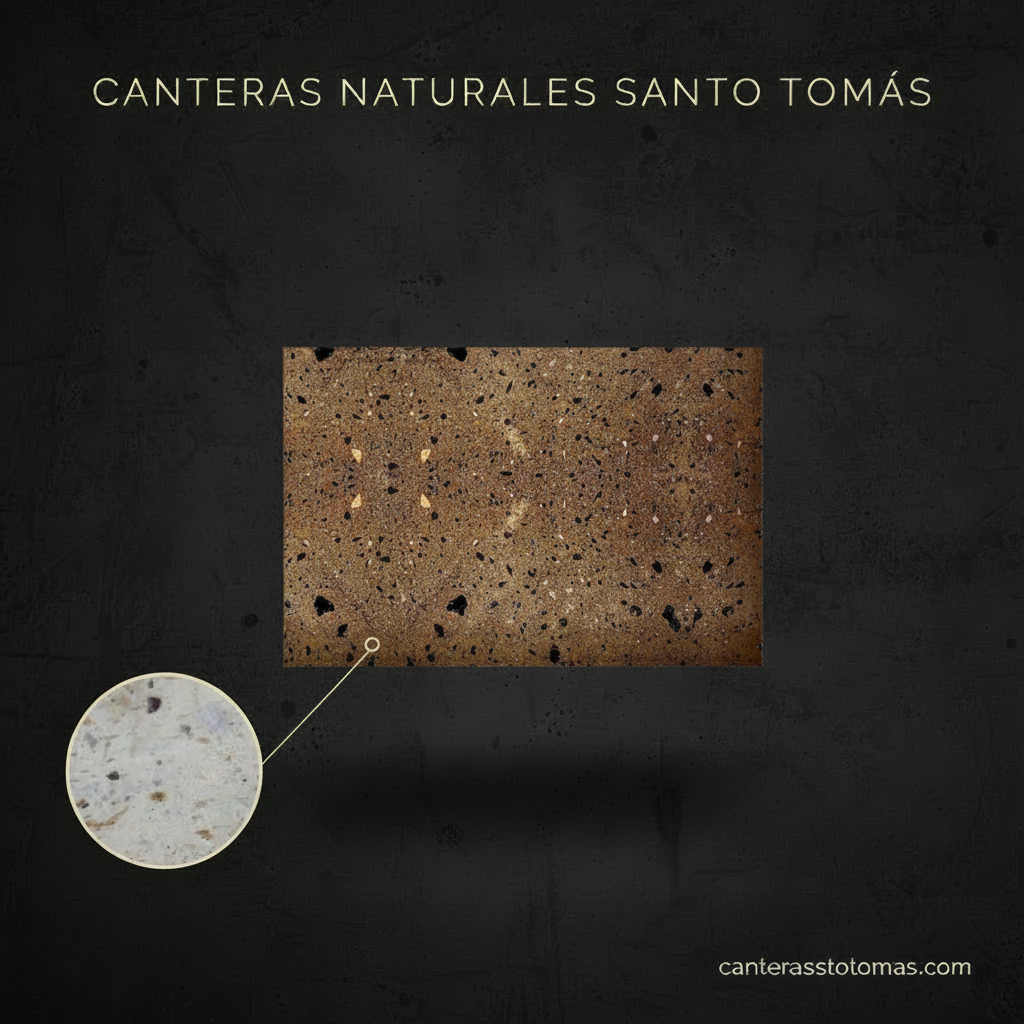Muestra de Cantera Café Galindo con detalle de textura para revestimiento de fachadas y muros exteriores.
