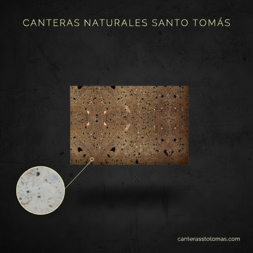 Muestra de Cantera Café Galindo con detalle de textura para revestimiento de fachadas y muros exteriores.