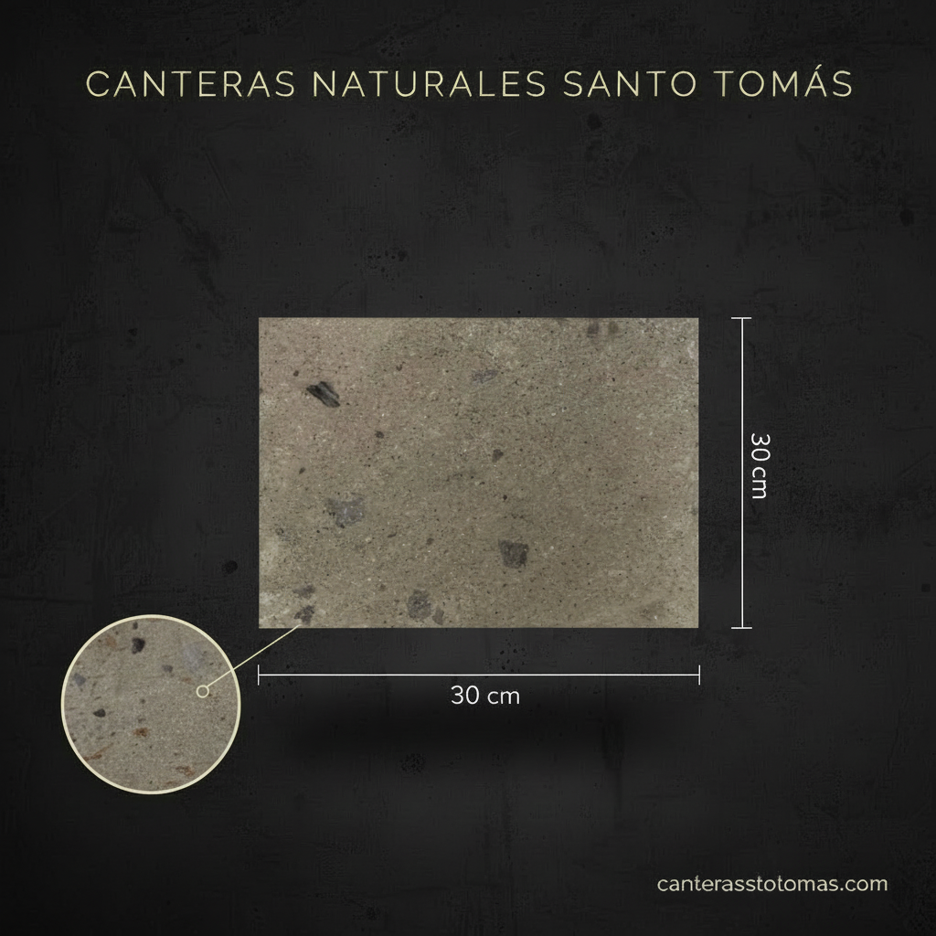 Cantera Gris Remedios de 30x30 cm: placa de piedra natural con textura porosa para revestimiento arquitect3nico.