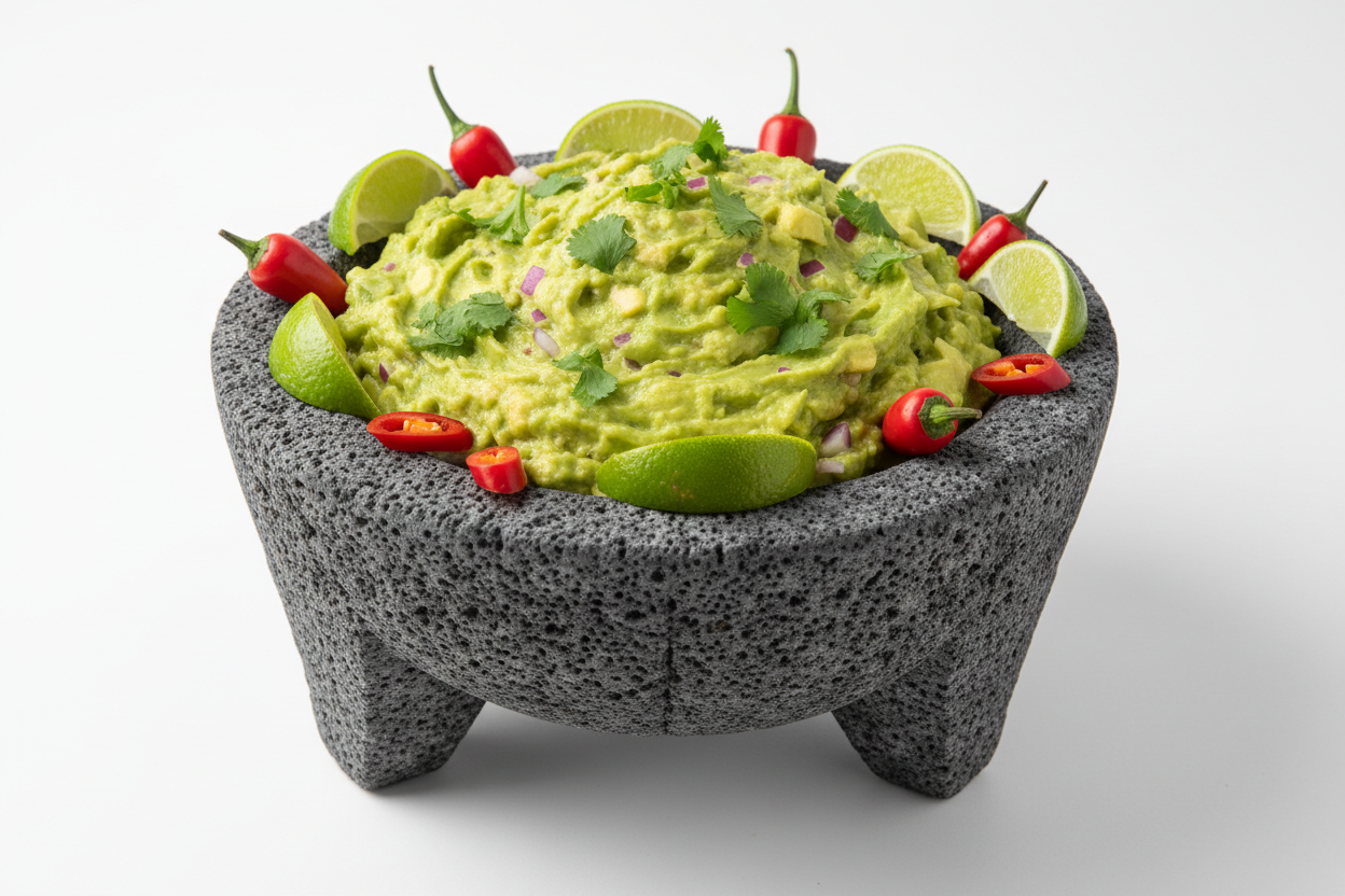 Molcajete tradicional con guacamole
