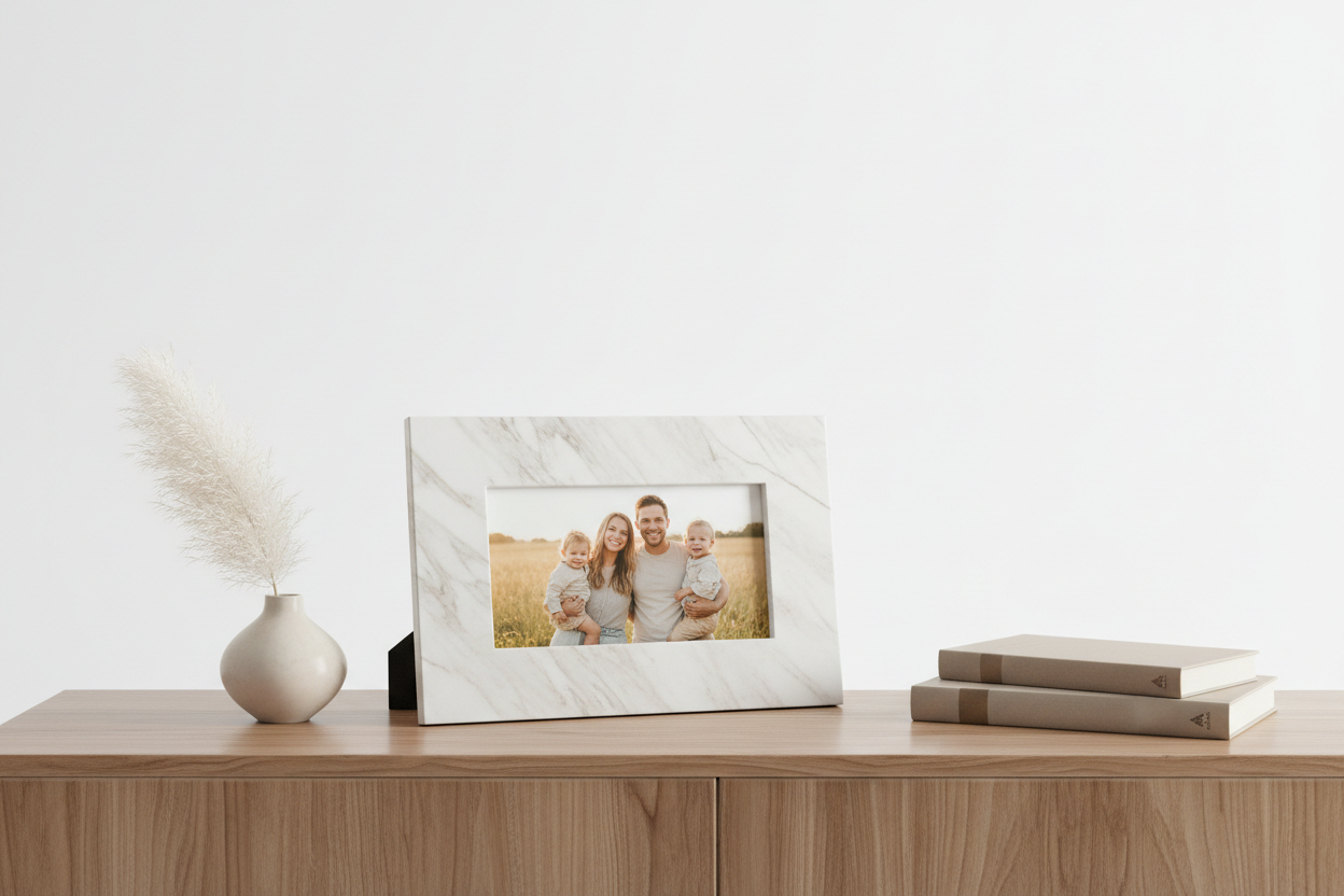 Portaretrato mármol en consola moderna