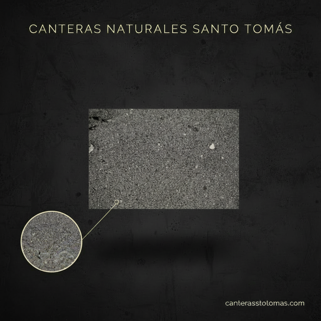 Muestra de piedra volcánica Recinto Negro con textura porosa para revestimiento de fachadas y muros.