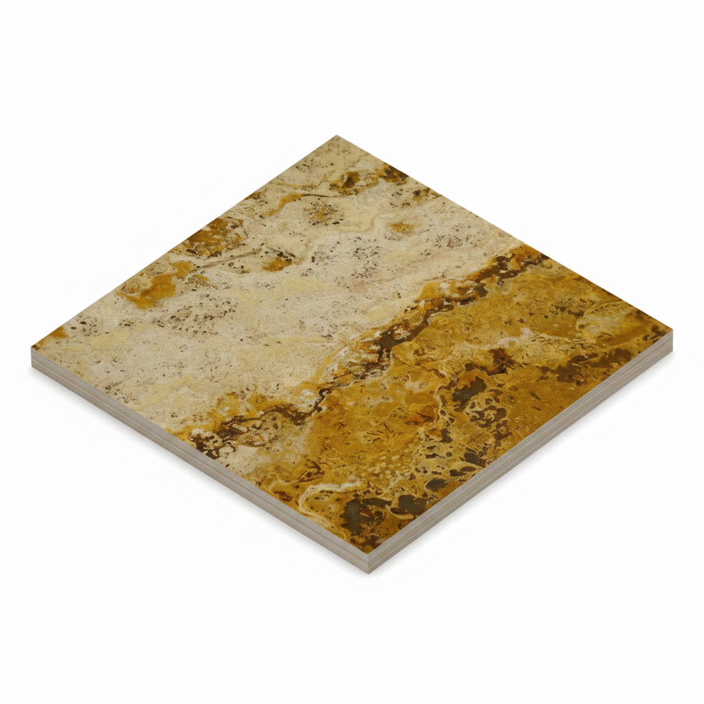 Render 3D Isométrico - Mármol Travertino Amarillo