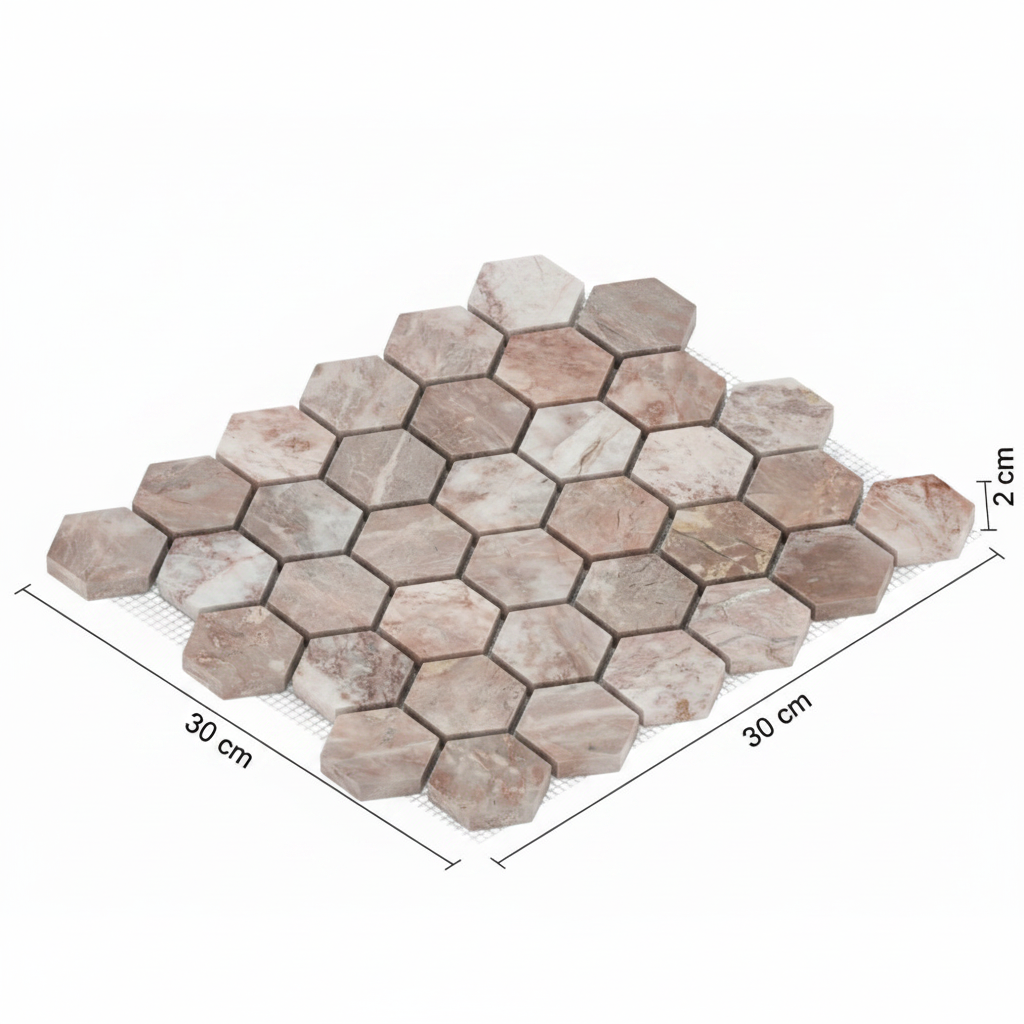 Render 3D Isométrico - Malla Hexagonal Rosa 30x30x2cm