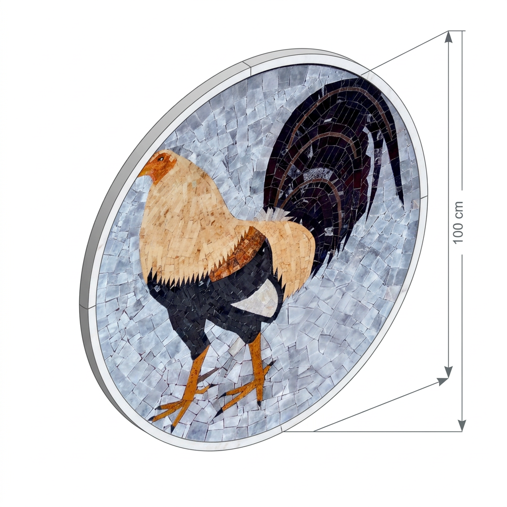 Render isométrico del Tapete de Mármol Artesanal Modelo #19 con medidas de 100 cm de diámetro